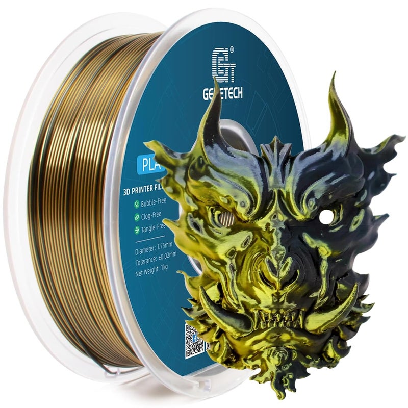 Geeetech خيوط PLA حرير 1.75 مم خيوط مزدوجة اللون، خيوط ثنائية اللون تشبه المعدن اللامع 1 كجم (2.2 رطل) 1 بكرة، دقة الأبعاد +/- 0.02 مم، ذهبي أسود - Image 1